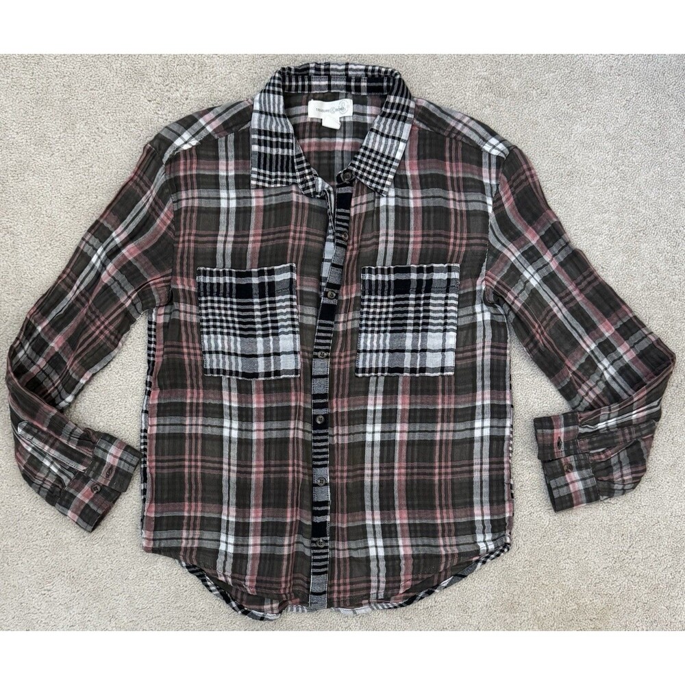 Treasure & Bond Girls 8/10 Plaid Button Down Shirt 100% Cotton